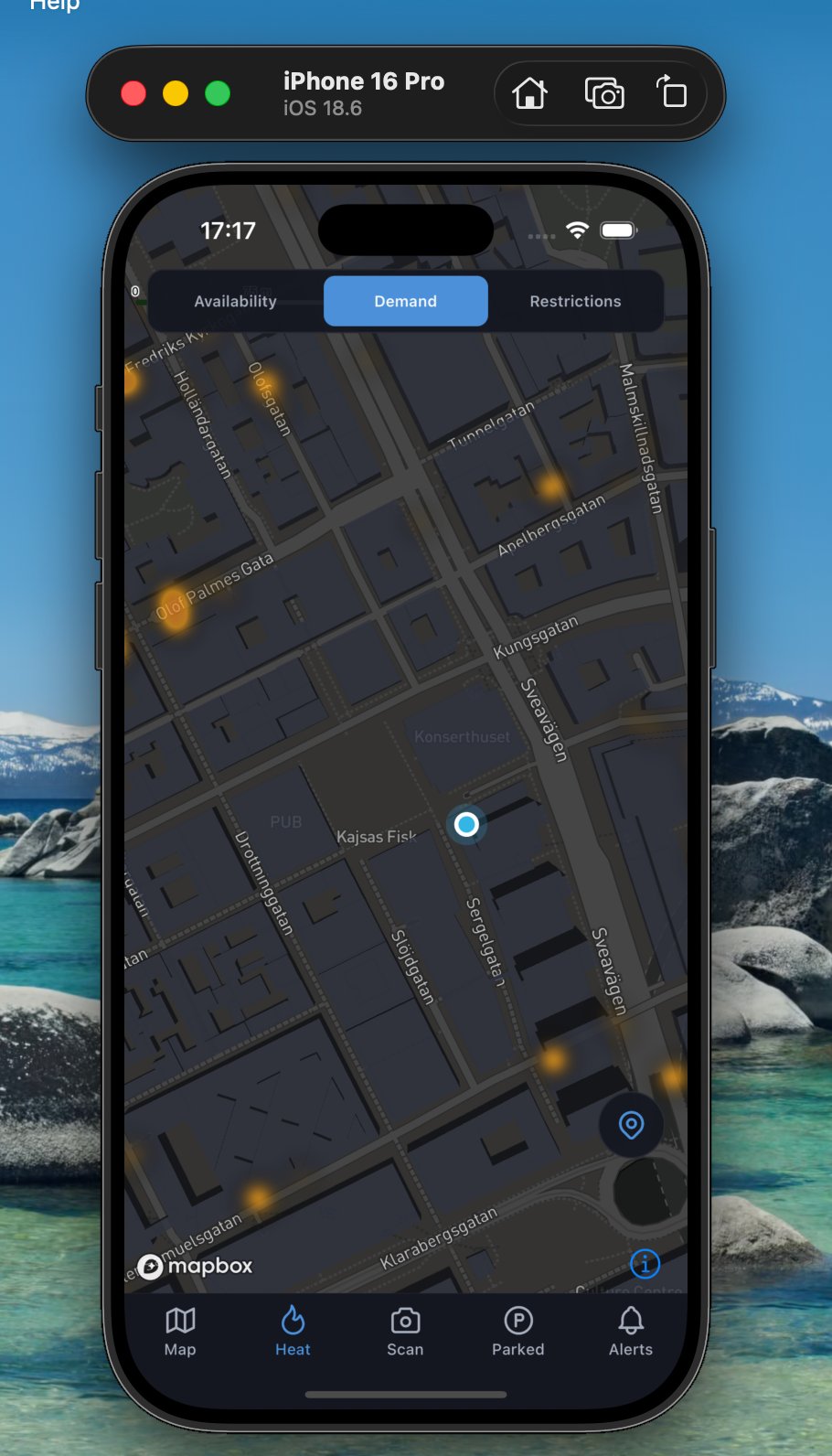 Efterfrågekarta som visar var parkering är populär
