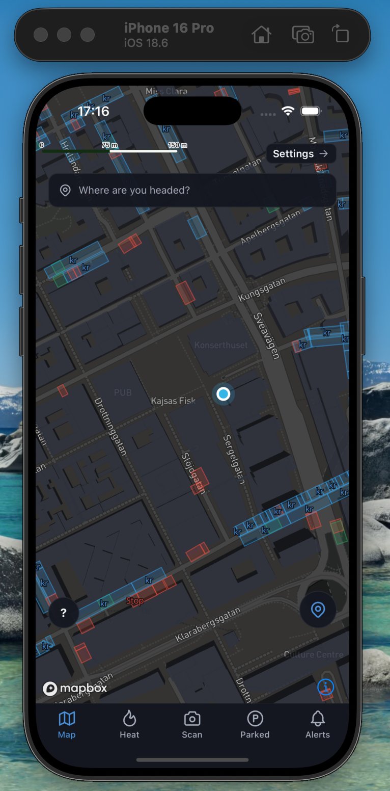 Parkera-appens karta med zonregler i Stockholm